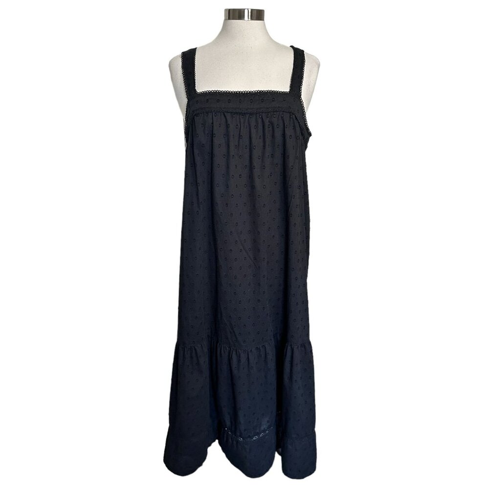 beachlunchlounge Large Black Mandy Clip Dot Cotton Poplin Square Neck Maxi Dress